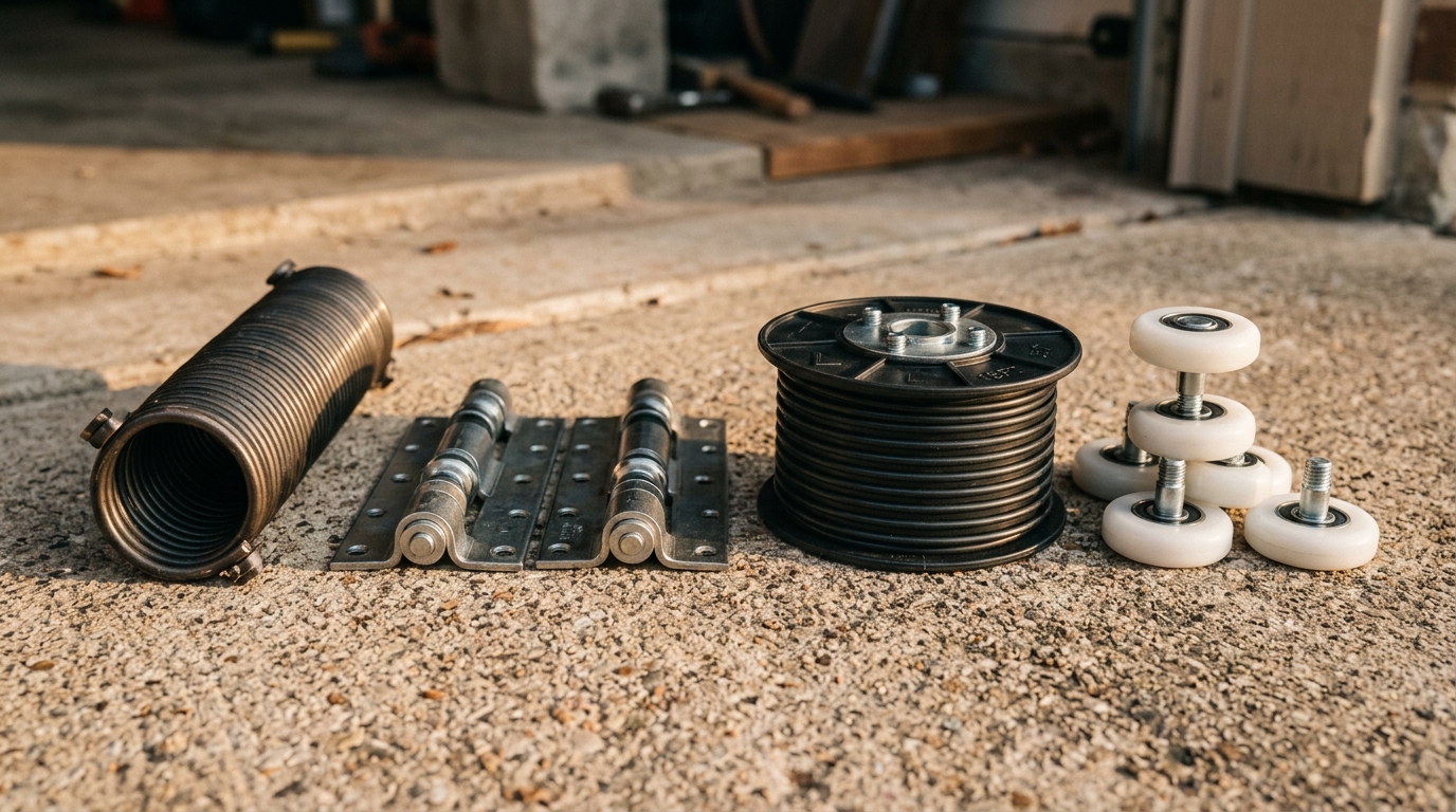 Garage door hardware springs and tracks detail
